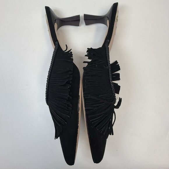 Antonio Melani x Jennifer Sumko Mimi Kid Suede Fringe Black Mule Sz 8.5 (fits 8) - Picture 4 of 10